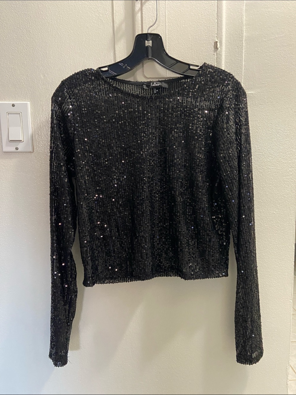 Lulu's Black Sequin Crewneck Long Sleeve Top